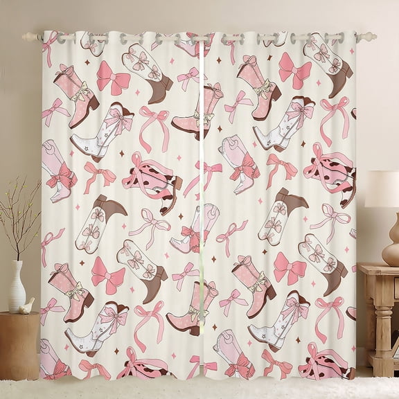 Feelyou Western Cowgirl Boot Black Out Curtains, Cartoon Princess Bow-tie Curtains Pack of 2 (42x63 Each), Teens Kids Girls Women Bedroom Curtains, Window Curtains Home Decor