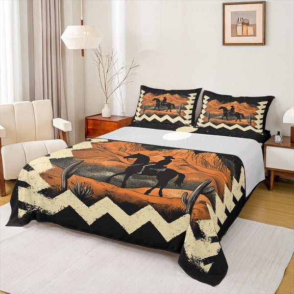 Feelyou Western Cowgirl Cowboy Bed Sheets, Mystic Tribal Moon Galaxy King Sheets, Vintage Geometric Sheet Set, Breathable Home Decor, 4-Piece