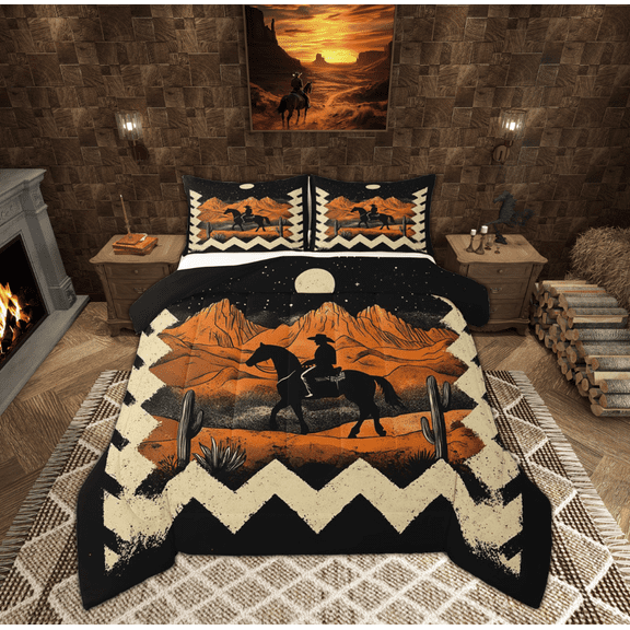 Feelyou Western Cowgirl Cowboy Bedding Comforter Set, Mystic Tribal Moon Galaxy Twin Comforter Sets, Vintage Geometric Reversible Bedding Set, Breathable Home Decor, 2-Piece