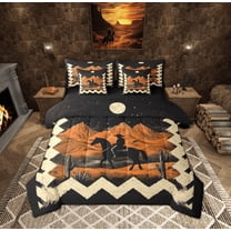 Feelyou Western Cowgirl Cowboy Twin Bedding Sets 7-Piece, Mystic Tribal Moon Galaxy Bedding Comforter Set, Vintage Geometric Reversible Sheet Sets, Breathable Home Decor