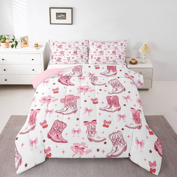 Feelyou Western Cowgirl Teen Queen Comforter Set, Bow-tie Boot Stars Bedding Set, 3pcs