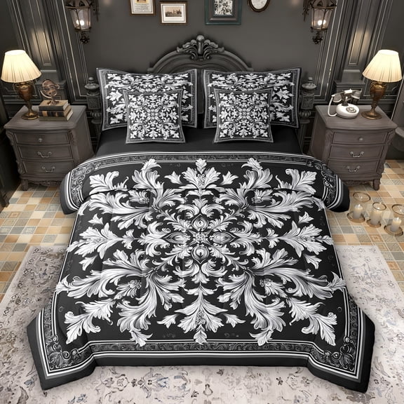 Feelyou Western Damask Bedding Comforter Set 7pcs, Bohemian Flower King Bedding Sets