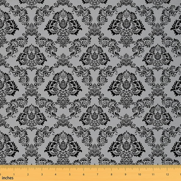 Feelyou Western Damask Fabric by the Yard 1 Yard for Kid, Gothic Halloween Room Decor Fabric by the Yard, Boho Flower Print Fabric for Sewing, Super Cozy Room Decor