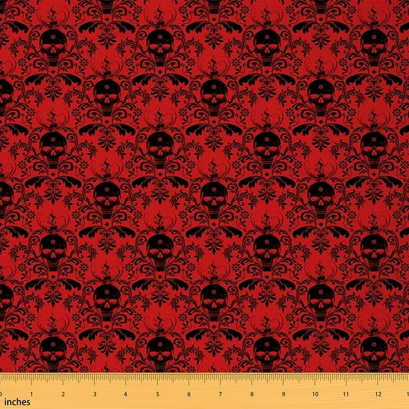 Feelyou Western Damask Fabric by the Yard 2 Yards, Gothic Halloween Skull Home Decor Fabric by the Yard, Boho Flower Print Sewing Fabric, Microfiber Bedroom Decor