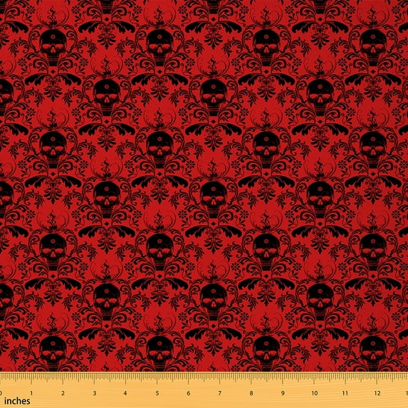 Feelyou Western Damask Fabric by the Yard 3 Yards, Gothic Halloween Skull Room Decor Fabric by the Yard, Boho Flower Print Fabric for Sewing, Microfiber Bedroom Decor