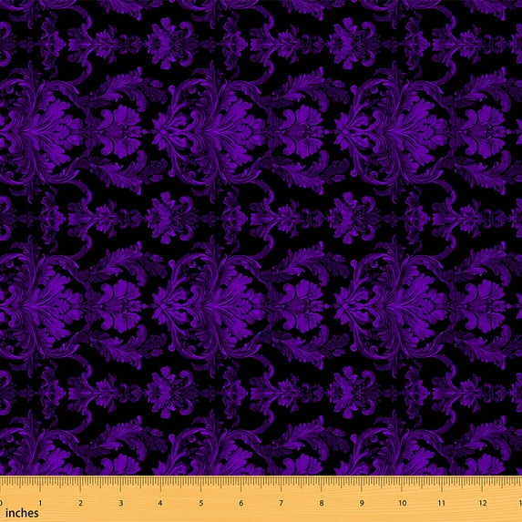 Feelyou Western Damask Fabric by the Yard 3 Yards for Kid, Vintage Fashion Home Decor Fabric by the Yard, Purple Mandala Floral Sewing Fabric, Breathable Home Decor