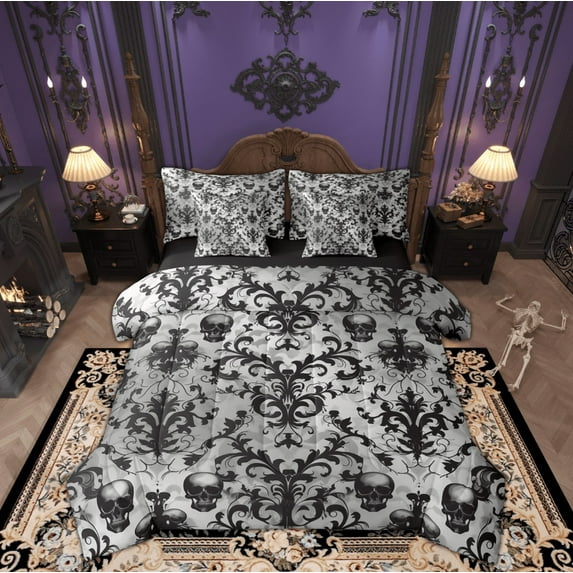Feelyou Western Damask Twin Bedding Sets 7-Piece, Bohemian Flower Floral Bedding Comforter Set, Halloween Skeleton Reversible Sheet Sets, Super Cozy Room Decor