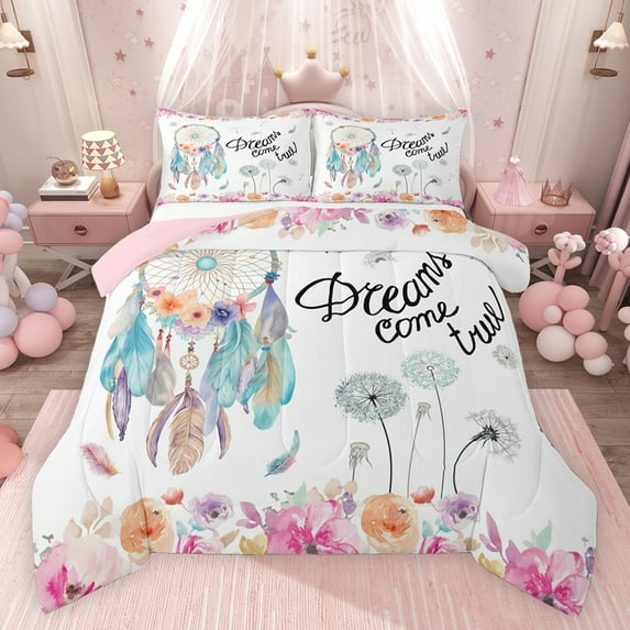 Feelyou Western Dreamcatcher Bedding Comforter Set, Rustic Dandelion Twin Comforter Sets, Cartoon Flower Floral Reversible Bedding Set, Ultra Soft Bedroom Decor, 2-Piece
