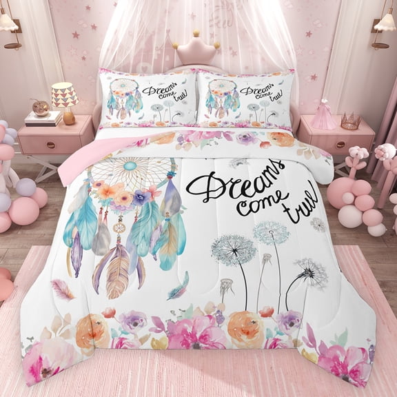 Feelyou Western Dreamcatcher Full Size Comforter Sets, Rustic Dandelion Bedding Comforter Set, Cartoon Flower Floral Reversible Bedding Sets, Ultra Soft Bedroom Decor, 3-Piece