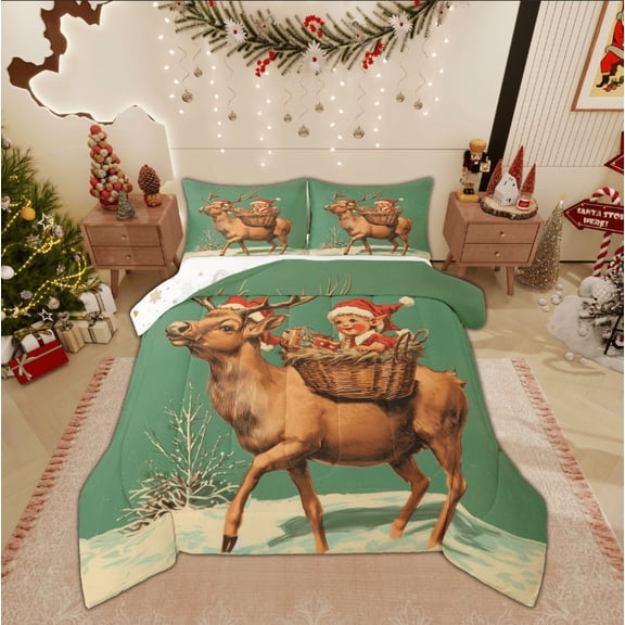 Feelyou Western Fairy Tale 01, Christmas Reindeer Twin Comforter Sets, Dreamy Cartoon Reversible Bedding Set, Breathable Home Decor,2-Piece