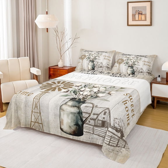 Feelyou Western Farmhouse Adult Full Size Sheets, Wooden Plank Cabin Bed Sheets, 4pcs