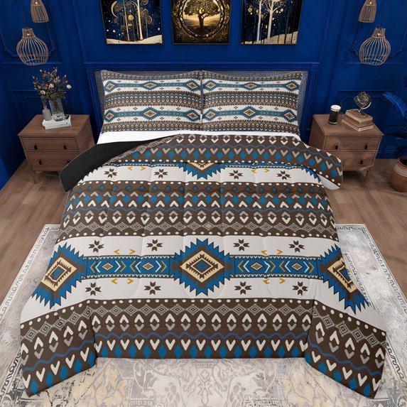 Feelyou Western Fashion Aztec Queen Comforter Set for Adult, Vintage Tribal Abstract Bedding Sets, Rustic Cowgirl Cowboy Reversible Bedding Comforter Set, Lightweight Room Decor, 3pcs