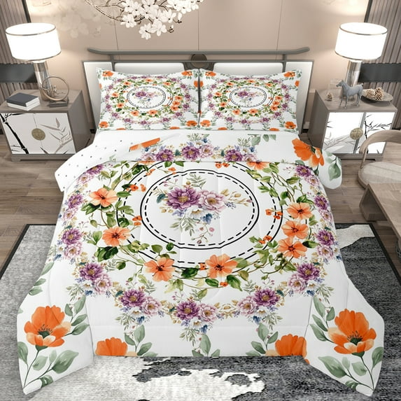Feelyou Western Flower Floral Bedding Comforter Set, Bohemian Botanical Plant Twin Comforter Sets, Vintage Fashion Reversible Bedding Set, Super Cozy Room Decor, 2pcs