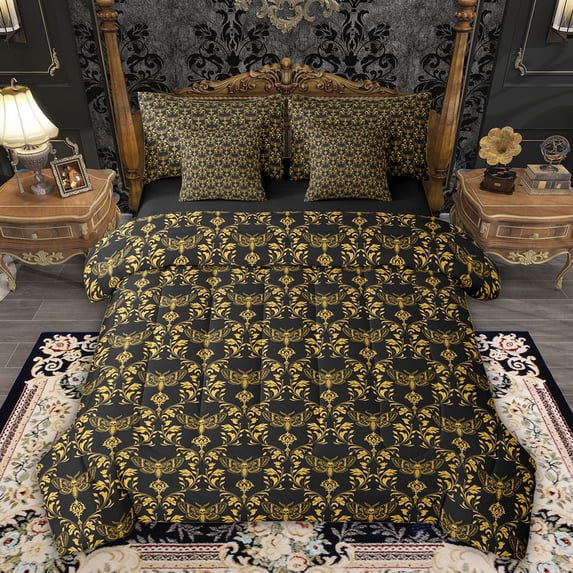 Feelyou Western Gold Damask Twin Bedding Sets 7pcs, Boho Butterfly Animal Comforter Set