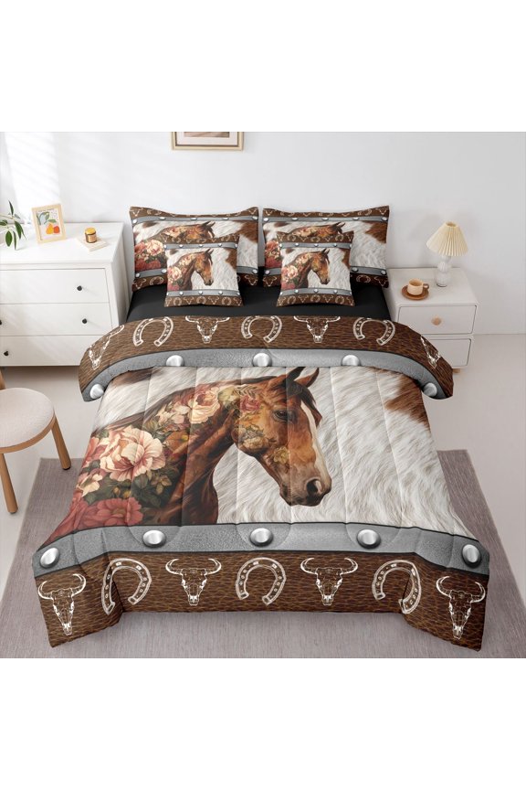 Western Horse Twin Bedding Sets 7pcs, Cowgirl Bedding Comforter Set