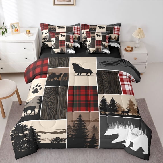 Feelyou Western Hunting Twin Bedding Sets 7pcs, Buffalo Bedding Comforter Set