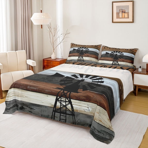 Feelyou Western Lake House Full Size Sheets, Vintage Countryside Bed Sheets, 4pcs