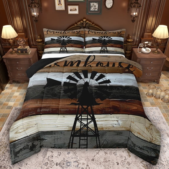 Feelyou Western Lake House Queen Comforter Set, Countryside Bedding Comforter Set, 3pcs