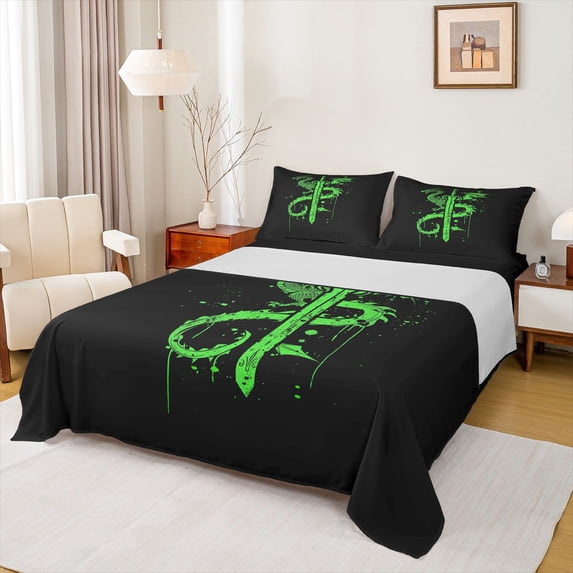 Feelyou Western Magic Animal Bed Sheets for Kids, Green Dragon Wildlife King Sheets, Splatter Artwork Sheet Set, Breathable Home Decor, 4 Pieces
