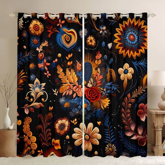 Feelyou Western Mandala Floral Black Out Curtains, Rustic Farmhouse Curtains Pack of 2 (42x63 Each), Retro Bohemian Style Bedroom Curtains, Window Curtains Bedroom Decor