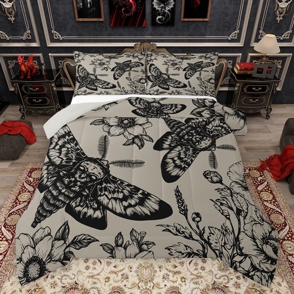 Feelyou Western Moth Women Bedding Comforter Set, Grey Bohemian Mandala Twin Comforter Sets, Hippie Flower Floral Reversible Bedding Set, Lightweight Room Decor, 2 Pieces