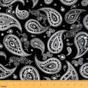 Feelyou Western Paisley Teen Fabric by the Yard 3 Yards, Black White Rose Sewing Fabric, Western Bohemian Home Decor Fabric by the Yard, Super Cozy Room Decor