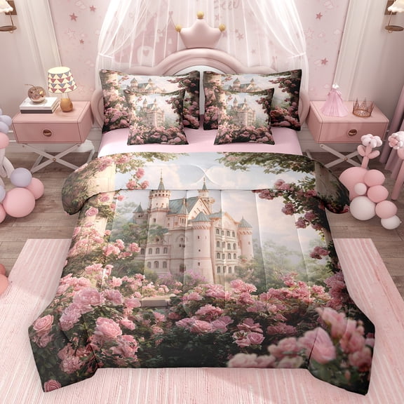 Feelyou Western Retro Castle Bedding Comforter Set 7pcs, Romantic Rose King Bedding Sets