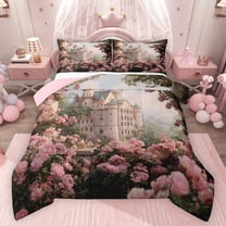 Feelyou Western Retro Castle Twin Comforter Sets, Romantic Rose Bedding Set, 2-Piece