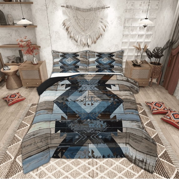 Feelyou Western Tribal Aztec 01, Rustic Farmhouse Cabin Twin Comforter Sets, Old Barn Door Reversible Bedding Set, Ultra Soft Home Decor, 2pcs