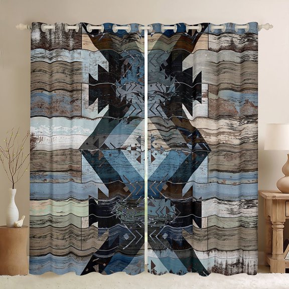 Feelyou Western Tribal Aztec Blackout Curtains Set of 2 (52x84 Each), Rustic Farmhouse Cabin Window Curtains, Old Barn Door Curtains and Drapes, Curtains and Drapes Home Decor