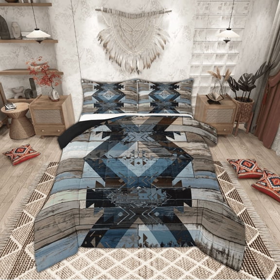 Feelyou Western Tribal Aztec Queen Comforter Set, Rustic Farmhouse Cabin Bedding Sets, Old Barn Door Reversible Bedding Comforter Set, Ultra Soft Home Decor, 3pcs
