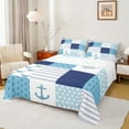 thumbnail image 1 of Feelyou Whale Anchor Print Queen Sheet Sets, Blue Patchwork Plaid Flat Sheet, Cartoon Marine Theme Queen Fitted Sheet, Super Cozy Room Decor, 4 Pieces, 1 of 7