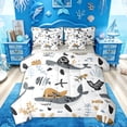 thumbnail image 1 of Feelyou Whale Shark Sea Animal Bedding Comforter Set for Kids Boys Girls, Ocean Coral Wildlife Full Bedding Set, Grey White, Grey Reversible, 7pcs, 1 of 7