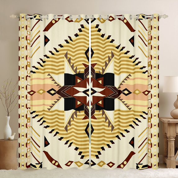 Feelyou Wheat Triangle Aztec Blackout Curtains Set of 2 (52x84 Each ...