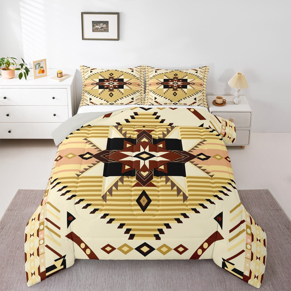 Feelyou Wheat Triangle Aztec Full Size Comforter Sets, Boho Rustic ...