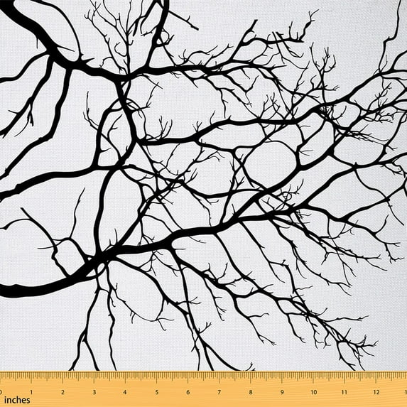 Feelyou White Black Branches Boys Fabric by the Yard 2 Yards, Jungle Plant Room Decor Fabric by the Yard, Rustic Wooden Fabric for Sewing, Microfiber Bedroom Decor