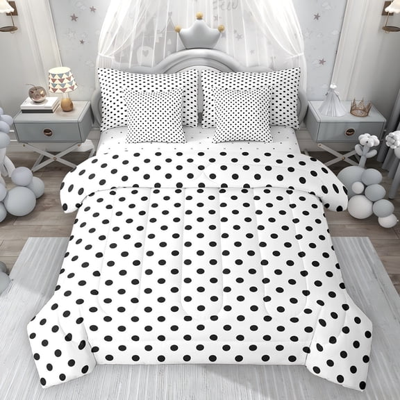 Feelyou White Black Polkados Twin Bedding Sets 7pcs, Fashion Abstract Comforter Set
