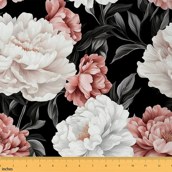 Feelyou White Pink Floral Fabric by the Yard 1 Yard, Vintage Bohemian Botanical Home Decor Fabric by the Yard, Adult Teenager Sewing Fabric, Lightweight Room Decor