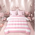 thumbnail image 1 of Feelyou White Pink Stripes Twin Bedding Sets 7-Piece, Chic Geometric Bedding Comforter Set, Abstract Ombre Reversible Sheet Sets, Lightweight Room Decor, 1 of 7
