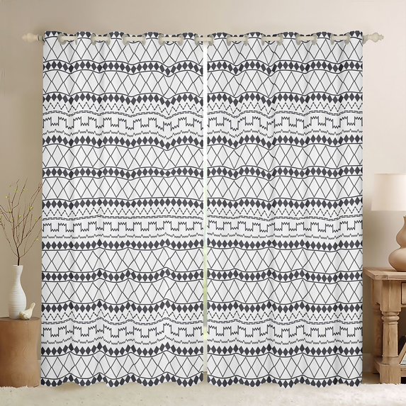 Feelyou White Square Stripe Black Out Curtains, Abstract Curtains Pack of 2 (42x63 Each)