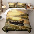 thumbnail image 1 of Feelyou Wildflower Boat Twin Quilt Set for Men Women, Forest Lake Country Outdoor Nature Twin Coverlet Set, Gold Yellow, 2pcs, 1 of 7