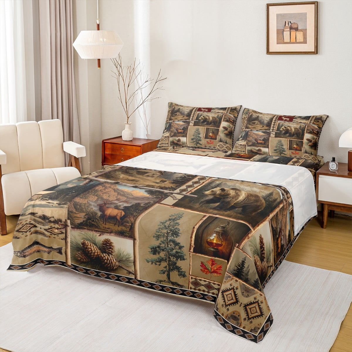 Rustic Sheet Feelyou Wildlife Bear Print Bed Sheets, Jungle Moose Deer Animal King ...