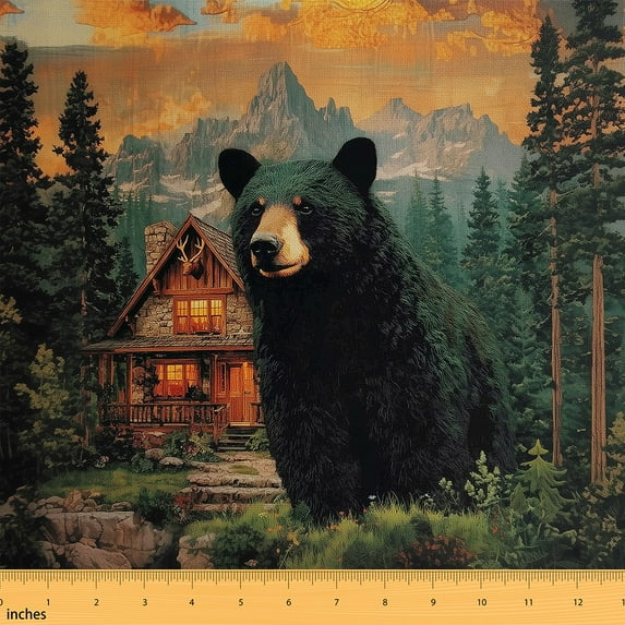 Feelyou Wildlife Bear Print Fabric by the Yard 2 Yards for Child, Jungle Animal Home Decor Fabric by the Yard, Rustic Cabin Sewing Fabric, Luxury Bedroom Decor
