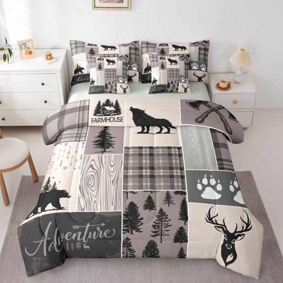 Feelyou Wildlife Bedding Comforter Set 7pcs, Happy Camping King Bedding Sets