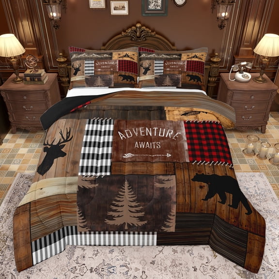 Feelyou Wildlife Deer Moose Bedding Comforter Set, Jungle Animals Bear Twin Comforter Sets, Rustic Adventure Camping Reversible Bedding Set, Breathable Home Decor, 2-Piece
