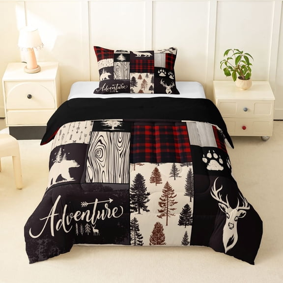 Feelyou Wildlife Deer Twin Comforter Sets, Black Wheat Bedding Set, 2pcs