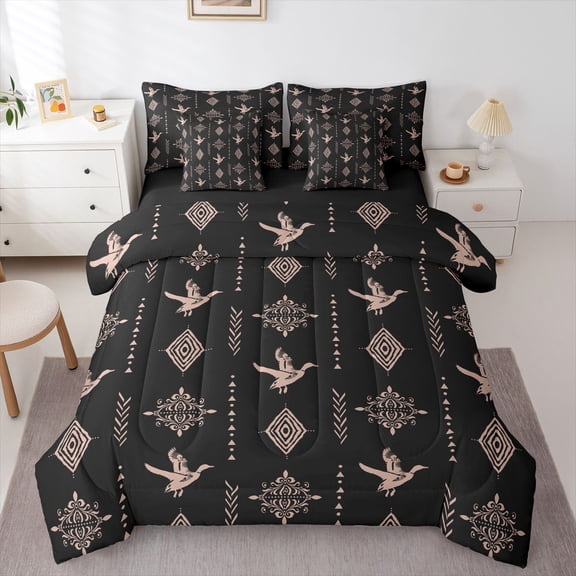 Feelyou Wildlife Duck Bedding Comforter Set 7pcs, Damask Aztec Triangle Queen Bedding Sets