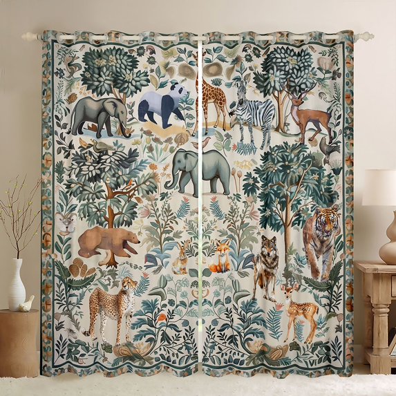 Feelyou Wildlife Leopard Wolf Black Out Curtains, Hippie Jungle Animal Curtains Pack of 2 (42x63 Each), Bohemian Tree Plant Bedroom Curtains, Window Curtains Bedroom Decor