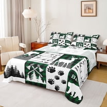 Feelyou Wildlife Moose Deer Twin Sheet Sets, Green Buffalo Plaid Bedding, 3-Piece