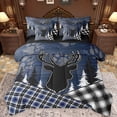 thumbnail image 1 of Feelyou Wildlife Reindeer Moose Twin Bedding Sets 7-Piece, Checkered Buffalo Plaid Bedding Comforter Set, Navy Vintage Farmhouse Reversible Sheet Sets, Breathable Home Decor, 1 of 8